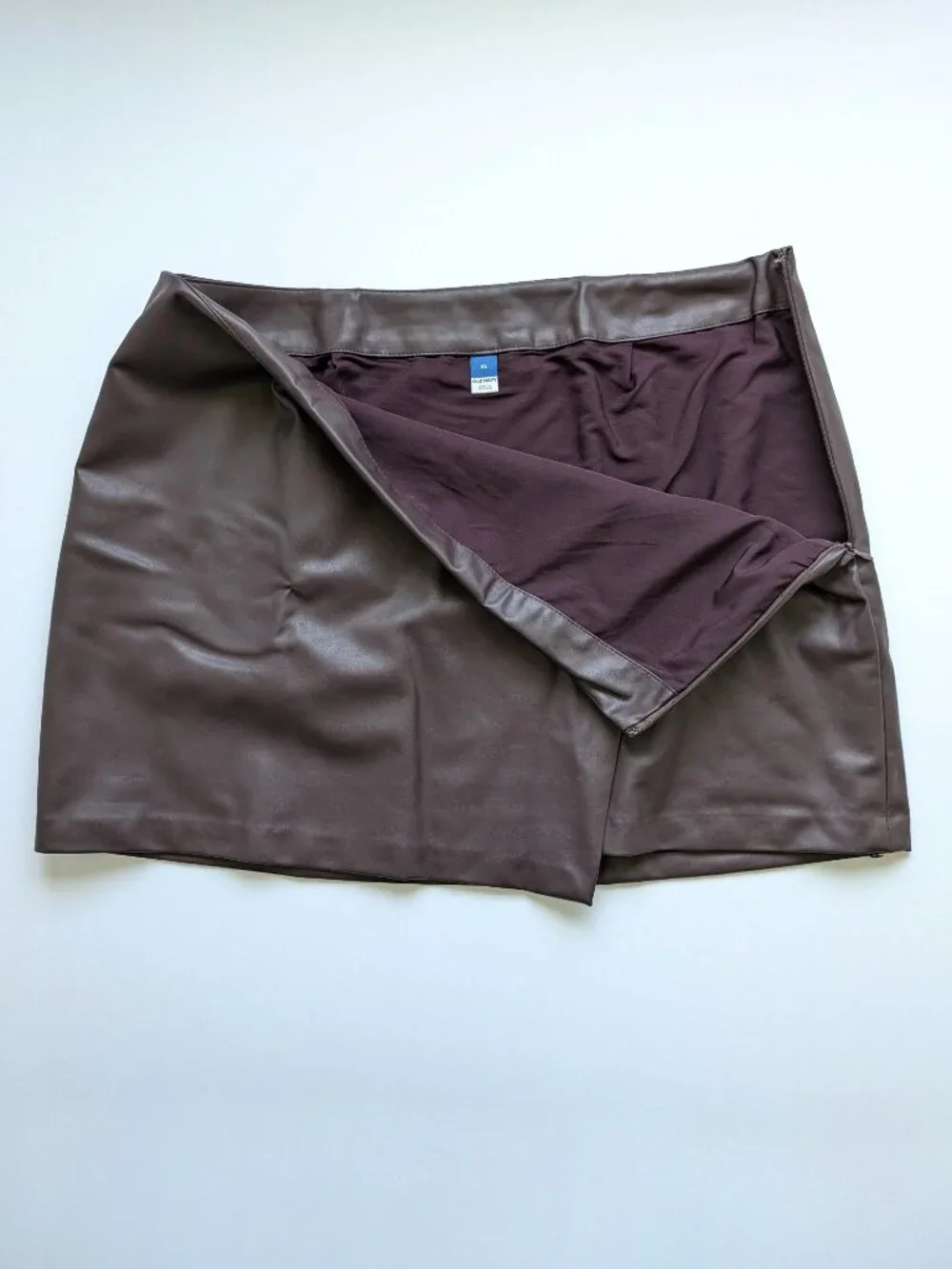 Old Navy Faux Wrap A-line Skirt XL Vegan Leather Mini Purply Brown Grunge Moto